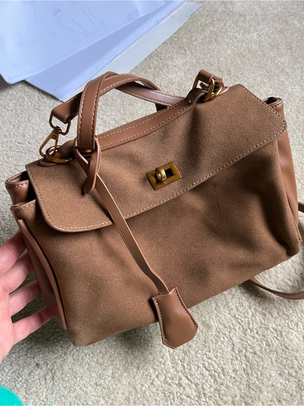 & Other Stories Chestnut Brown Suede Top-Handle Satchel